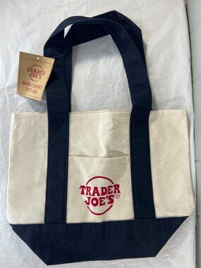 Trader Joe’s Mini Canvas Tote Bag Navy Blue w/ Pockets Reusable NWT 13X10
